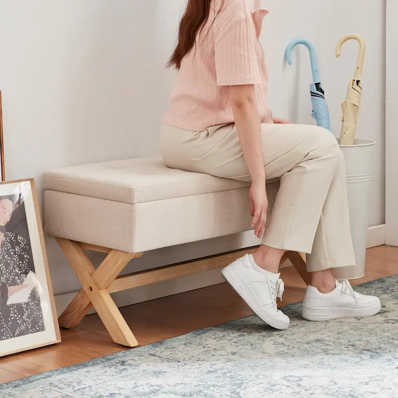 Panca Contenitore Imbottita con Gambe a X