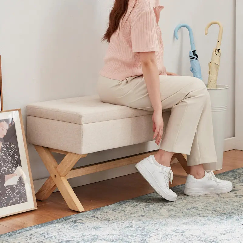Panca Contenitore Imbottita con Gambe a X