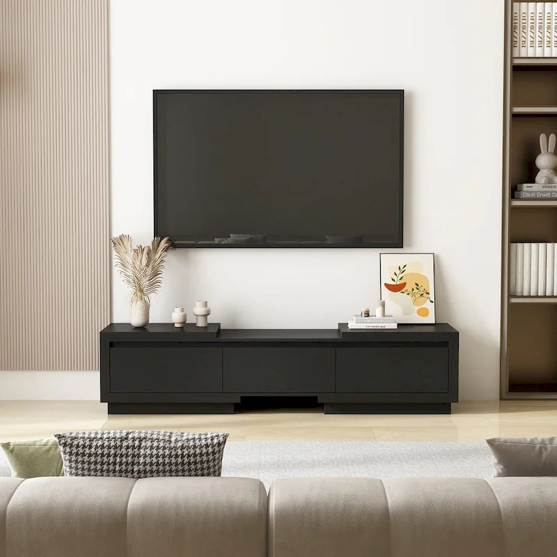 Mobile TV Allungabile Stile Moderno con 3 Cassetti Bianco/Nero 65.4-106.3