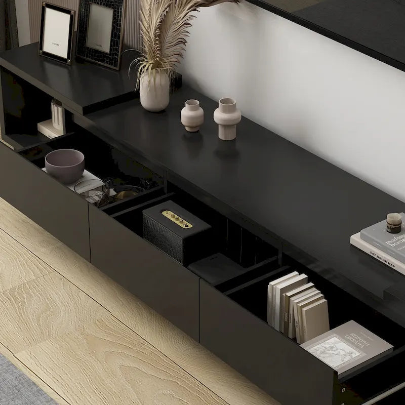 Mobile TV Allungabile Stile Moderno con 3 Cassetti Bianco/Nero 65.4-106.3