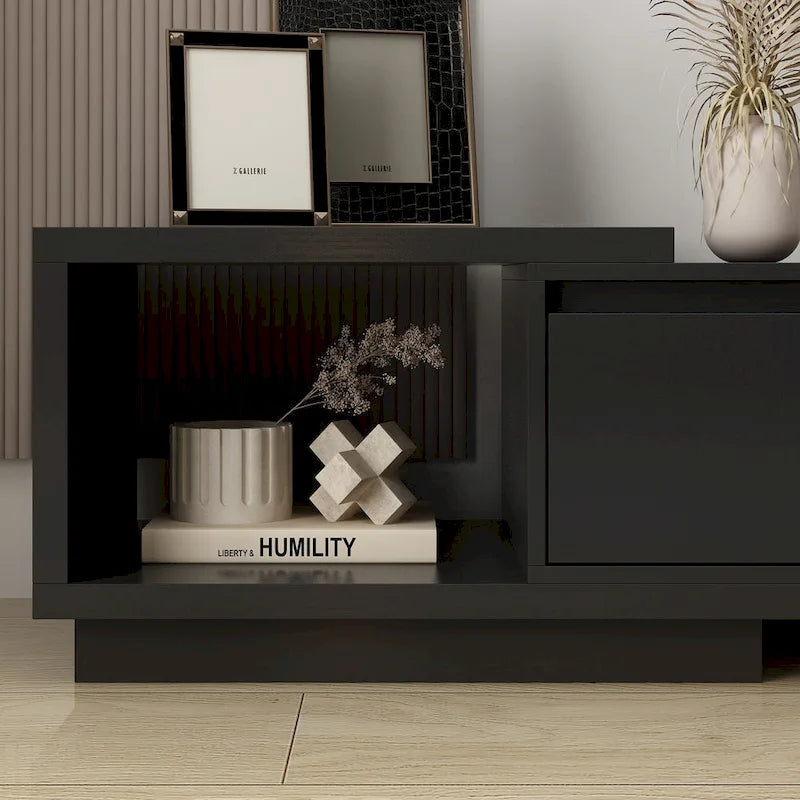 Mobile TV Allungabile Stile Moderno con 3 Cassetti Bianco/Nero 65.4-106.3