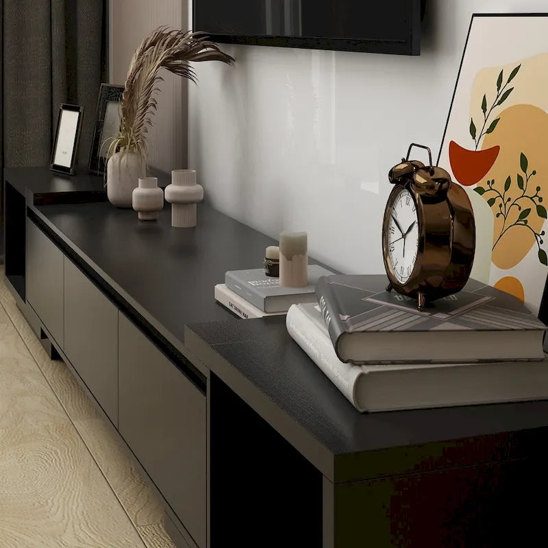 Mobile TV Allungabile Stile Moderno con 3 Cassetti Bianco/Nero 65.4-106.3