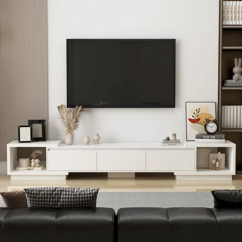 Mobile TV Allungabile Stile Moderno con 3 Cassetti Bianco/Nero 65.4-106.3