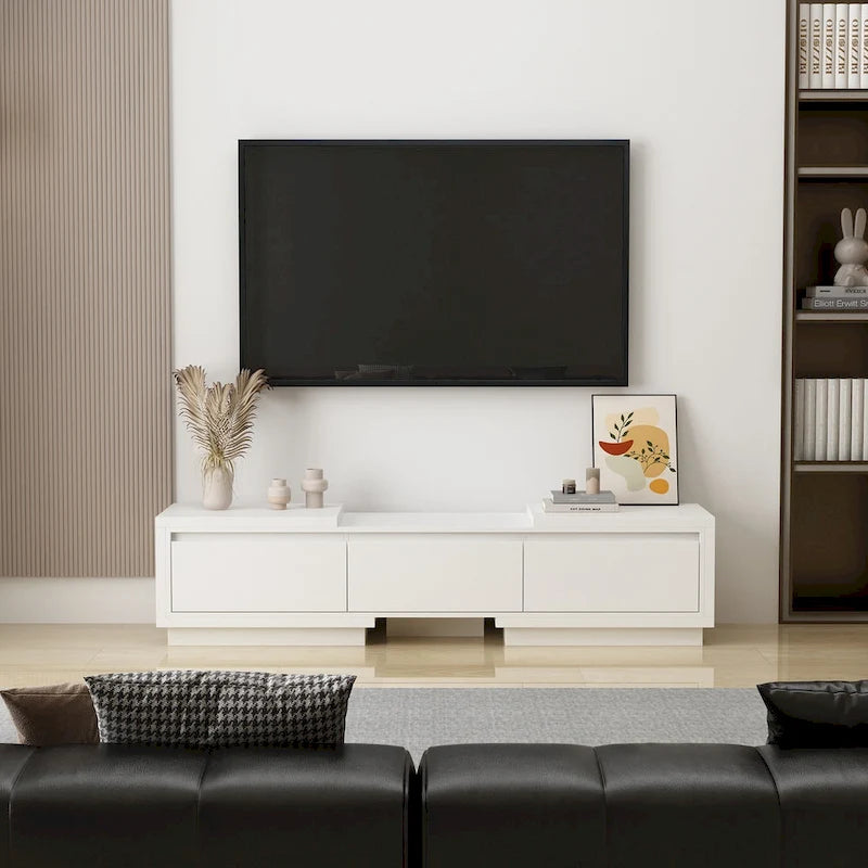 Mobile TV Allungabile Stile Moderno con 3 Cassetti Bianco/Nero 65.4-106.3