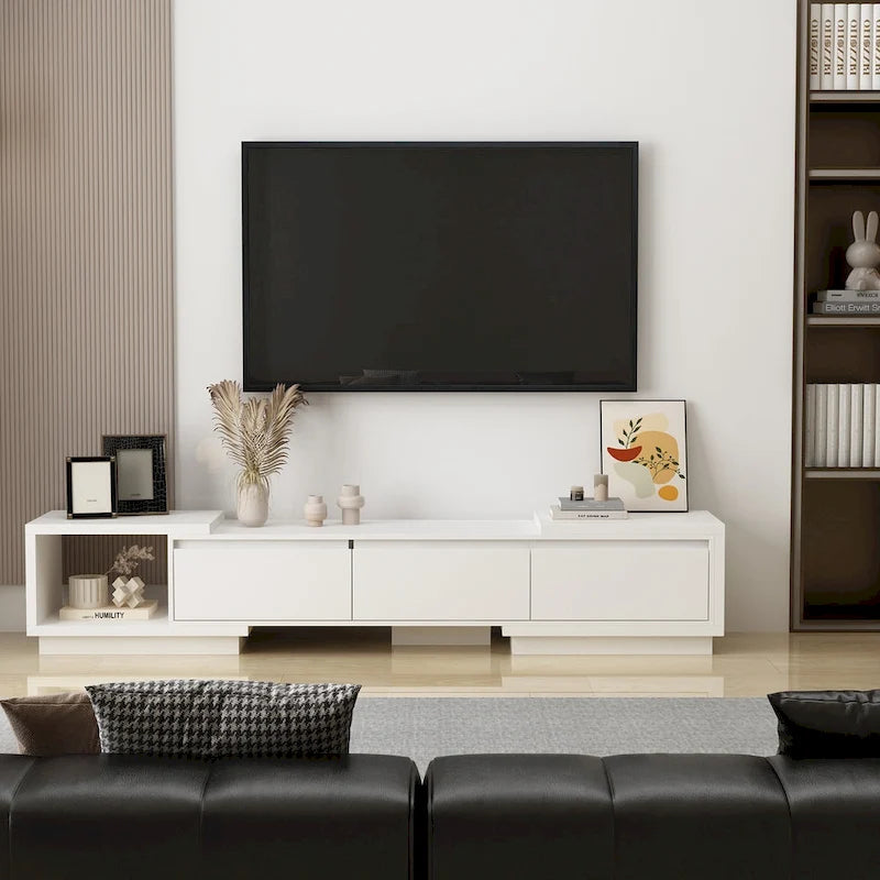 Mobile TV Allungabile Stile Moderno con 3 Cassetti Bianco/Nero 65.4-106.3