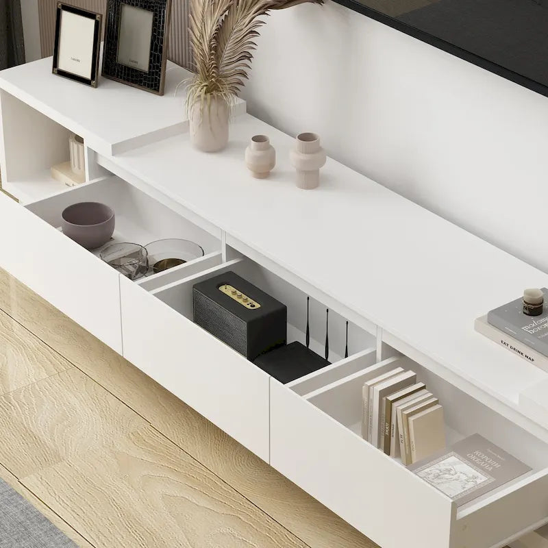 Mobile TV Allungabile Stile Moderno con 3 Cassetti Bianco/Nero 65.4-106.3