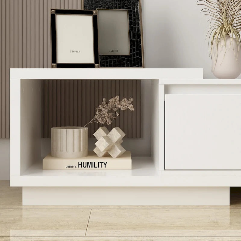 Mobile TV Allungabile Stile Moderno con 3 Cassetti Bianco/Nero 65.4-106.3