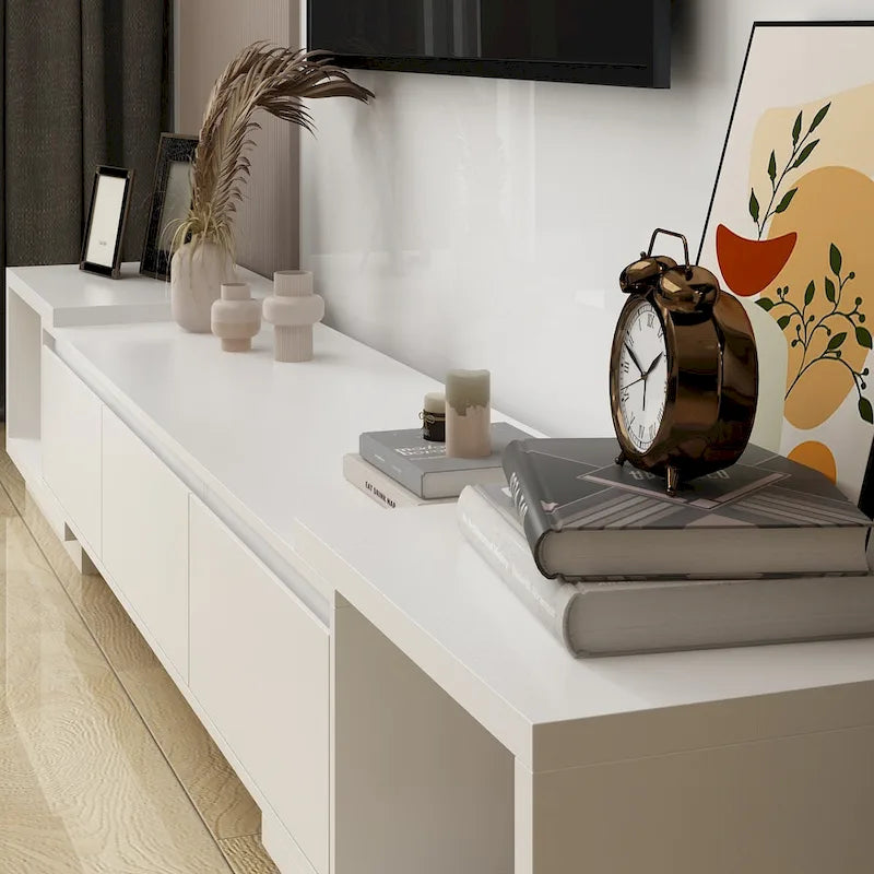 Mobile TV Allungabile Stile Moderno con 3 Cassetti Bianco/Nero 65.4-106.3