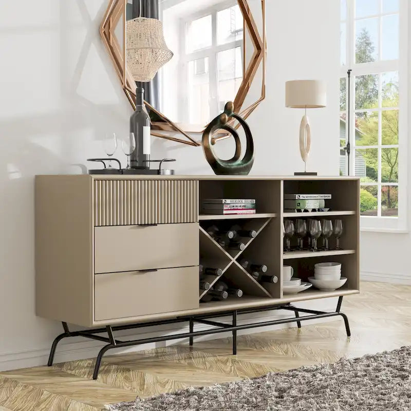 Moderna credenza da pranzo a buffet da 150 cm con mobiletto per il vino