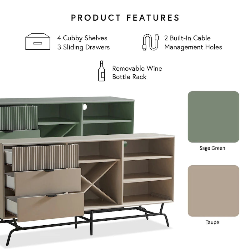 Moderna credenza da pranzo a buffet da 150 cm con mobiletto per il vino