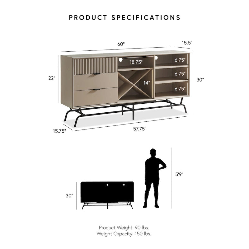 Moderna credenza da pranzo a buffet da 150 cm con mobiletto per il vino