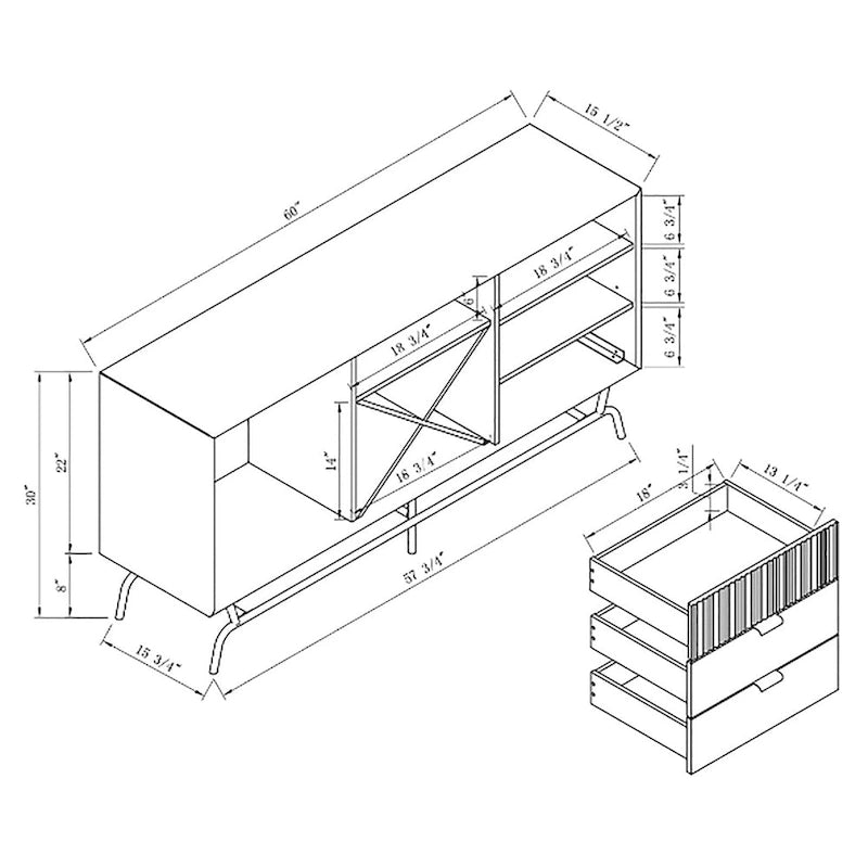 Moderna credenza da pranzo a buffet da 150 cm con mobiletto per il vino