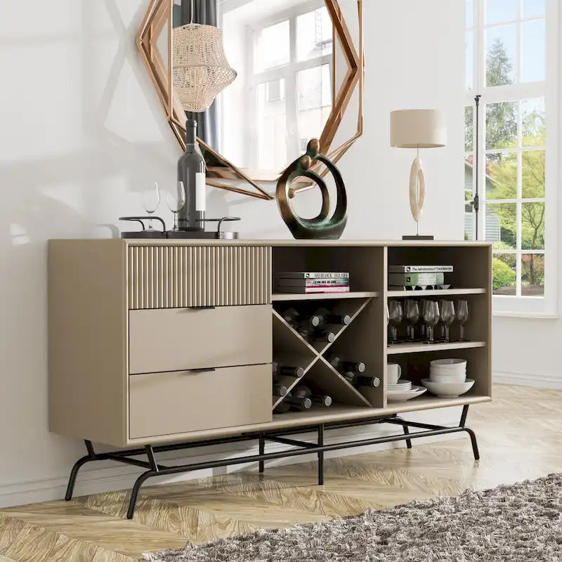 Moderna credenza da pranzo a buffet da 150 cm con mobiletto per il vino