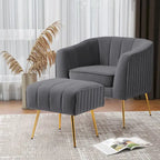 Poltrona a botte moderna in velluto con pouf
