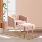Poltrona a botte moderna in velluto con pouf