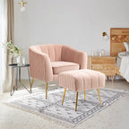 Poltrona a botte moderna in velluto con pouf