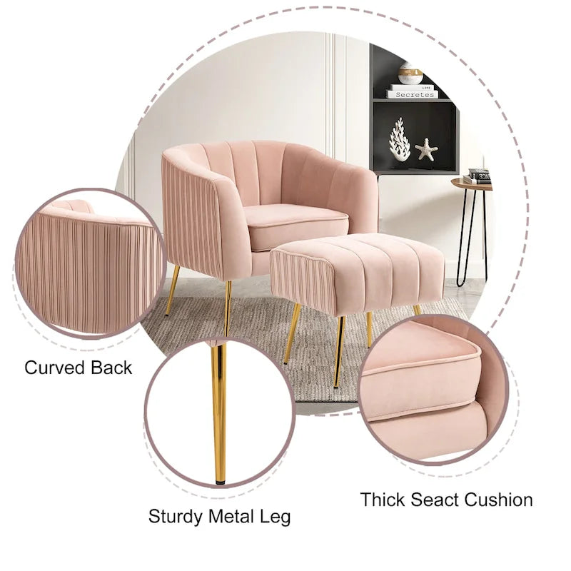 Poltrona a botte moderna in velluto con pouf
