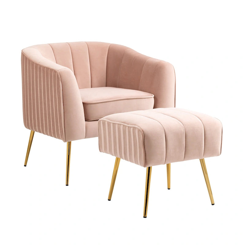 Poltrona a botte moderna in velluto con pouf