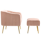 Poltrona a botte moderna in velluto con pouf