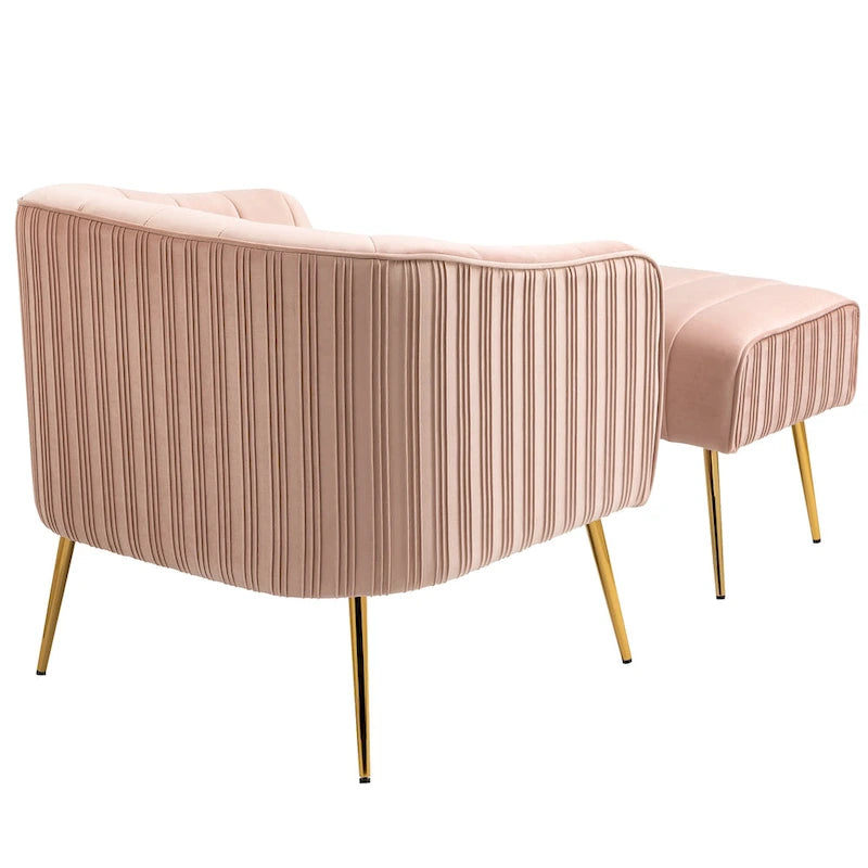 Poltrona a botte moderna in velluto con pouf