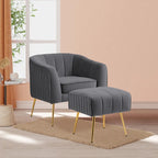 Poltrona a botte moderna in velluto con pouf