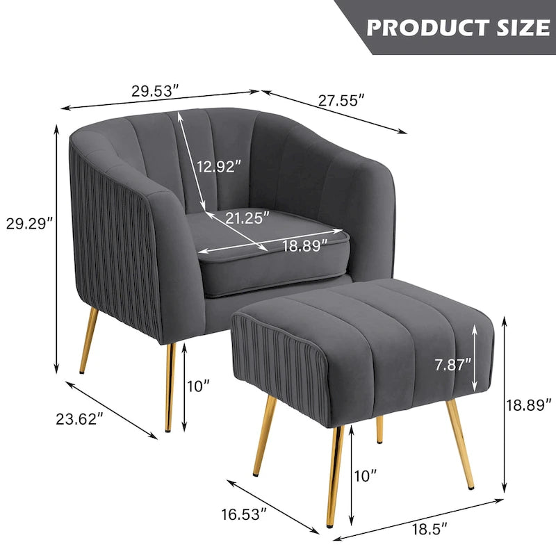 Poltrona a botte moderna in velluto con pouf