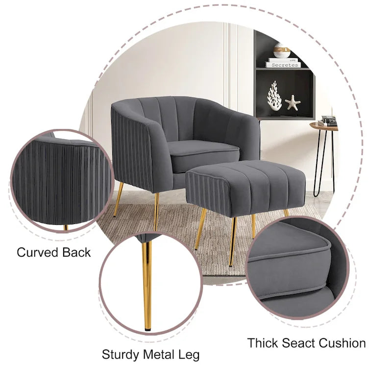 Poltrona a botte moderna in velluto con pouf