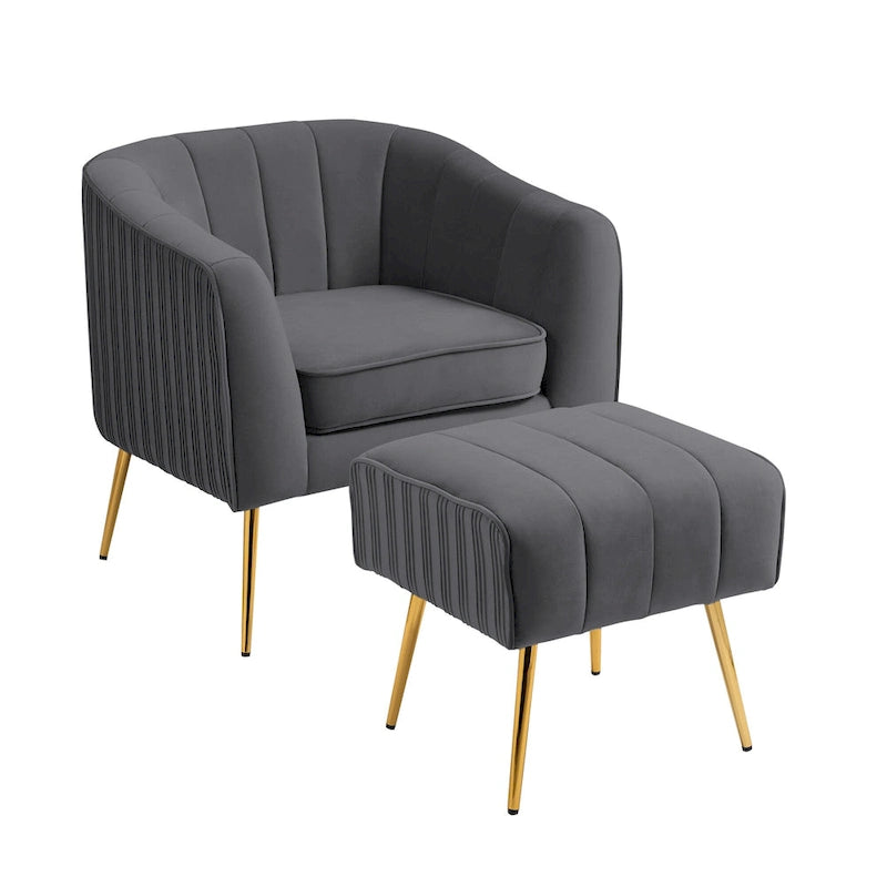 Poltrona a botte moderna in velluto con pouf