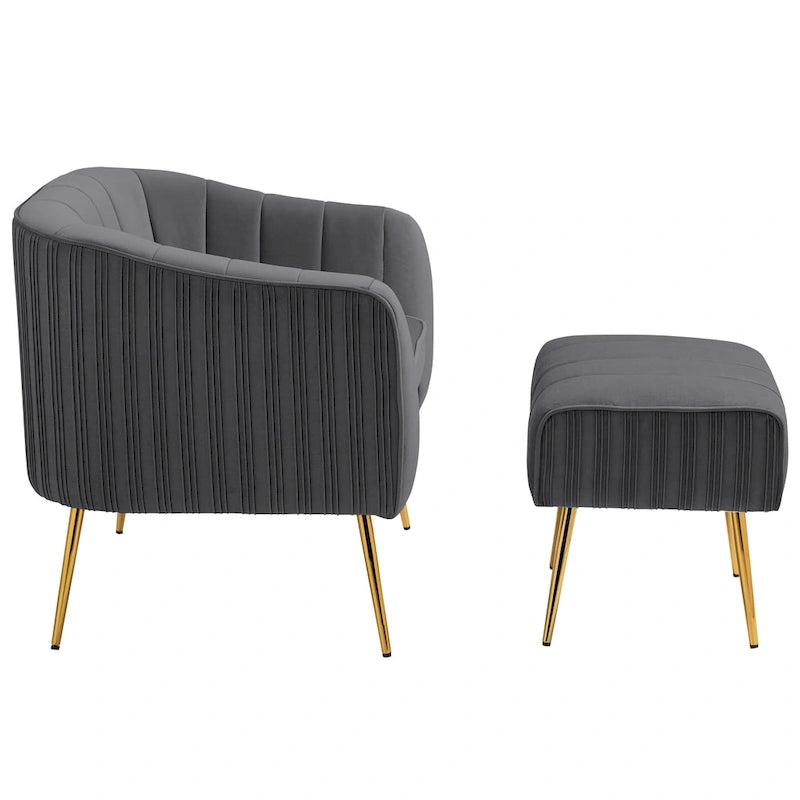 Poltrona a botte moderna in velluto con pouf