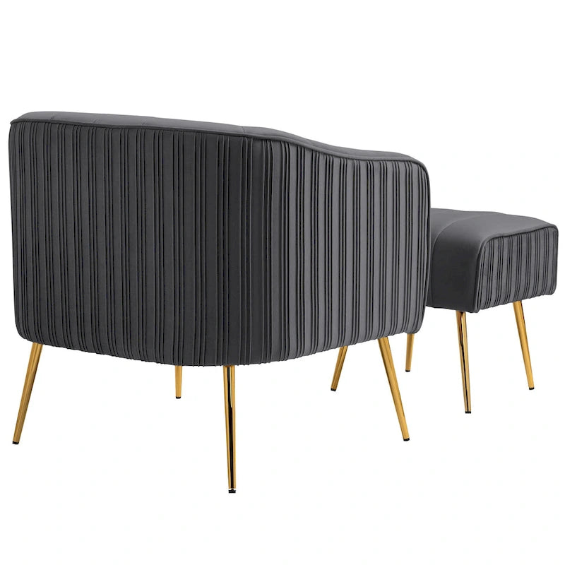 Poltrona a botte moderna in velluto con pouf