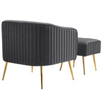 Poltrona a botte moderna in velluto con pouf