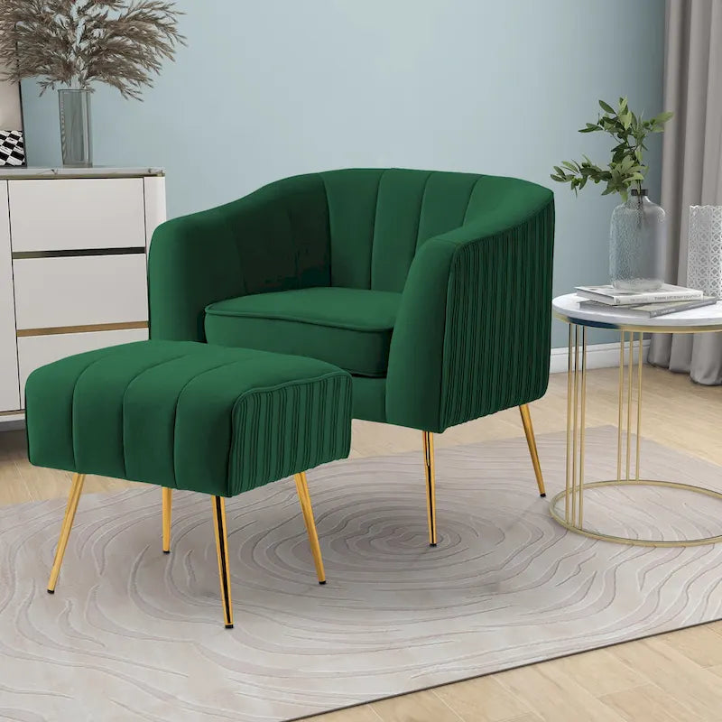 Poltrona a botte moderna in velluto con pouf
