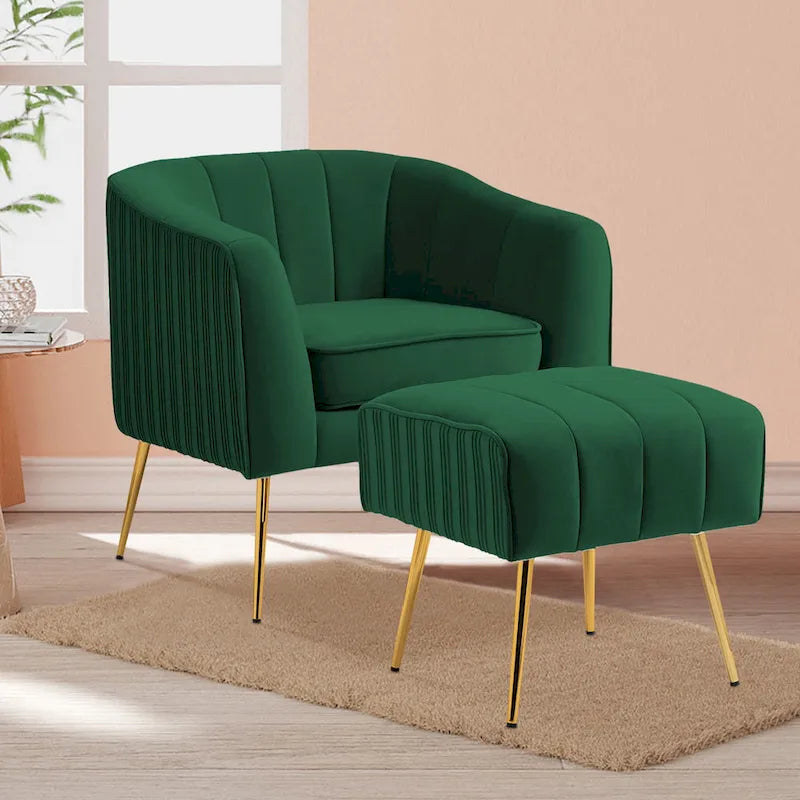 Poltrona a botte moderna in velluto con pouf