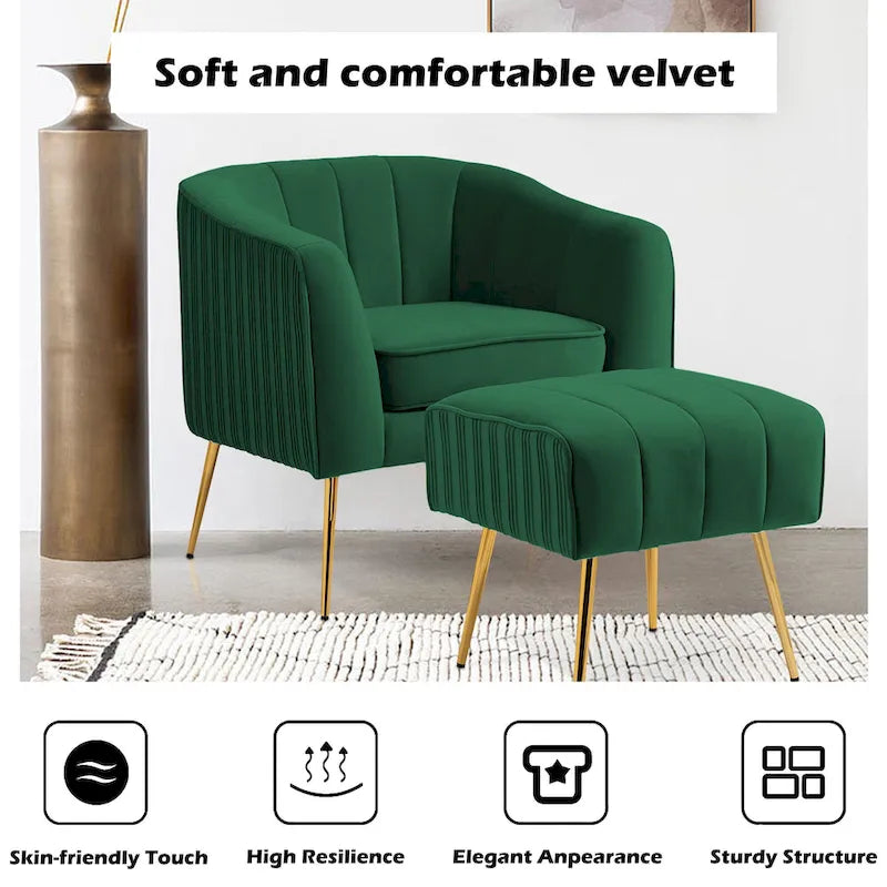 Poltrona a botte moderna in velluto con pouf