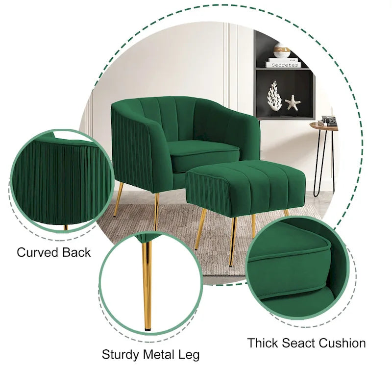 Poltrona a botte moderna in velluto con pouf