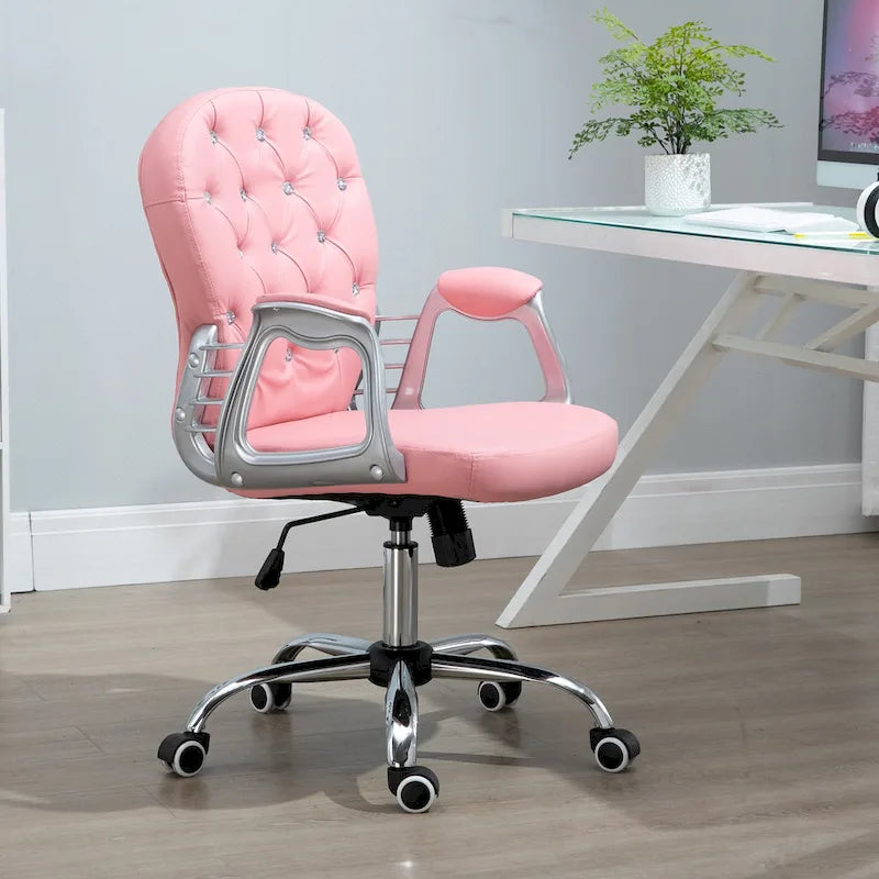 Vinsetto Faux Leather Office Chair Tufted Backrest Swivel Rolling Wheels Task Chair with Height Adjustable Armrests