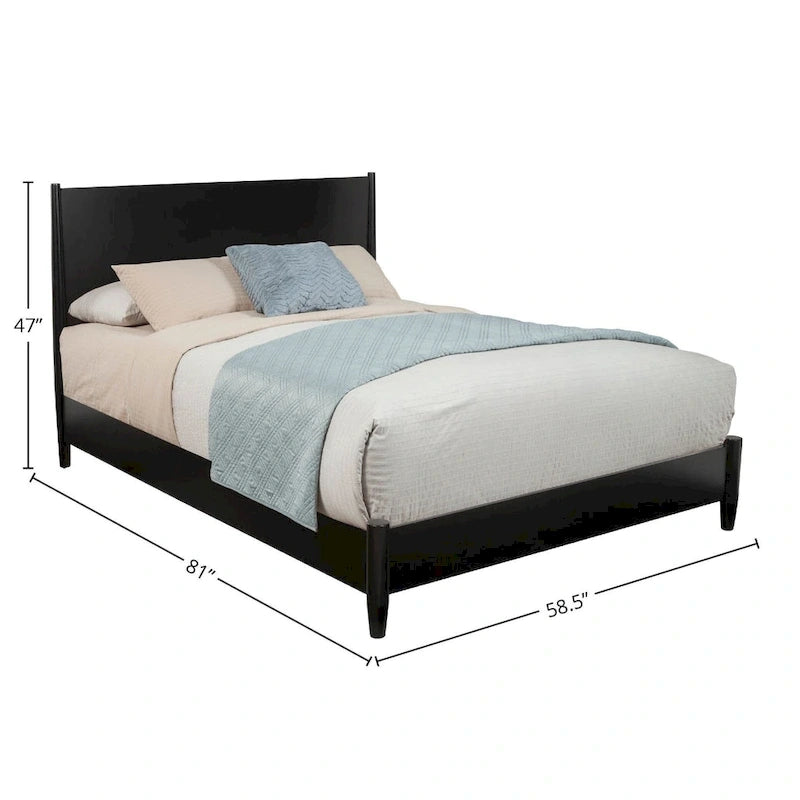 Letto a Piattaforma Moderno di Metà Secolo – Legno Massello di Mogano, Finitura Nera, Diverse Misure