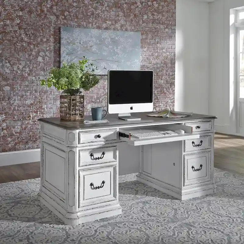 Scrivania in legno effetto invecchiato bianco antico – Stile rustico, mobili per ufficio a casa