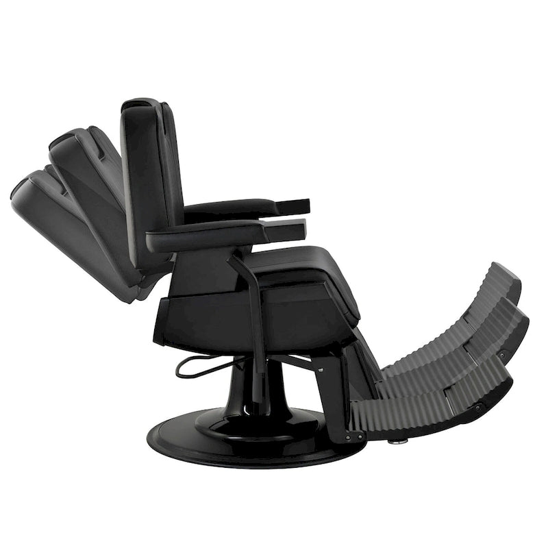 Poltrona da Barbiere Idraulica Resistente – Reclinabile a 45°, Rivestimento in Vinile, Capacità 300 kg, Nera