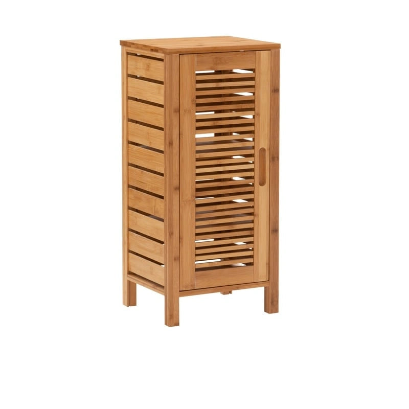 Mobiletto da Bagno in Bambù Massiccio con 3 Ripiani e Anta – 33 cm L x 28 cm P x 72 cm A, Finitura Naturale
