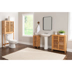 Mobiletto da Bagno in Bambù Massiccio con 3 Ripiani e Anta – 33 cm L x 28 cm P x 72 cm A, Finitura Naturale