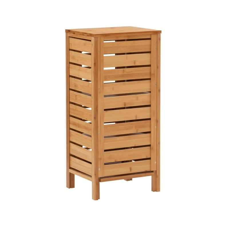 Mobiletto da Bagno in Bambù Massiccio con 3 Ripiani e Anta – 33 cm L x 28 cm P x 72 cm A, Finitura Naturale