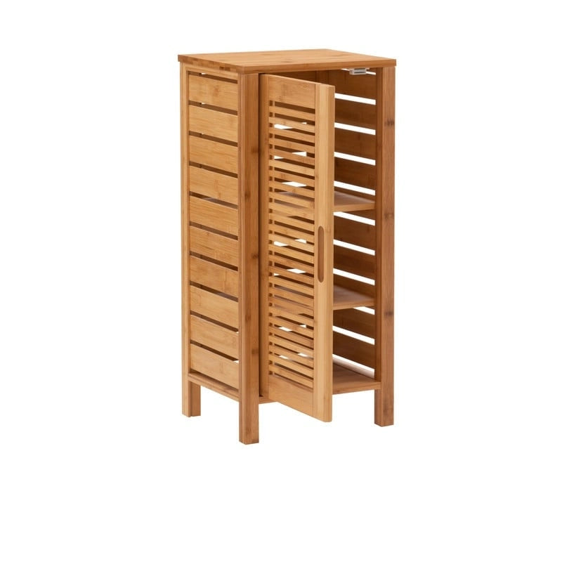 Mobiletto da Bagno in Bambù Massiccio con 3 Ripiani e Anta – 33 cm L x 28 cm P x 72 cm A, Finitura Naturale