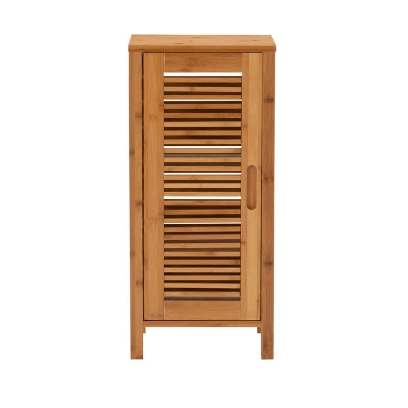 Mobiletto da Bagno in Bambù Massiccio con 3 Ripiani e Anta – 33 cm L x 28 cm P x 72 cm A, Finitura Naturale