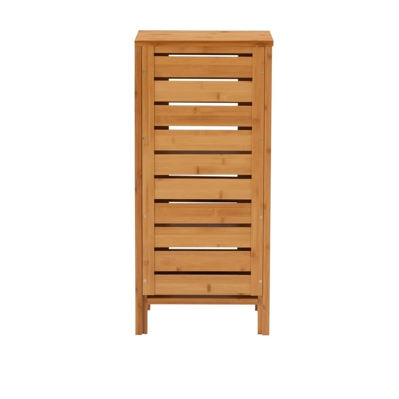 Mobiletto da Bagno in Bambù Massiccio con 3 Ripiani e Anta – 33 cm L x 28 cm P x 72 cm A, Finitura Naturale