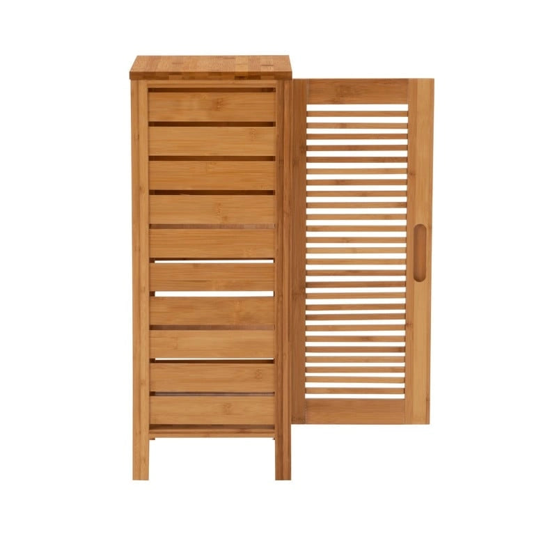 Mobiletto da Bagno in Bambù Massiccio con 3 Ripiani e Anta – 33 cm L x 28 cm P x 72 cm A, Finitura Naturale