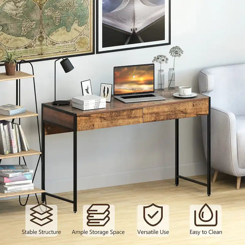Scrivania con 2 cassetti Postazione di lavoro per computer in legno Tavolo da studio moderno per ufficio domestico