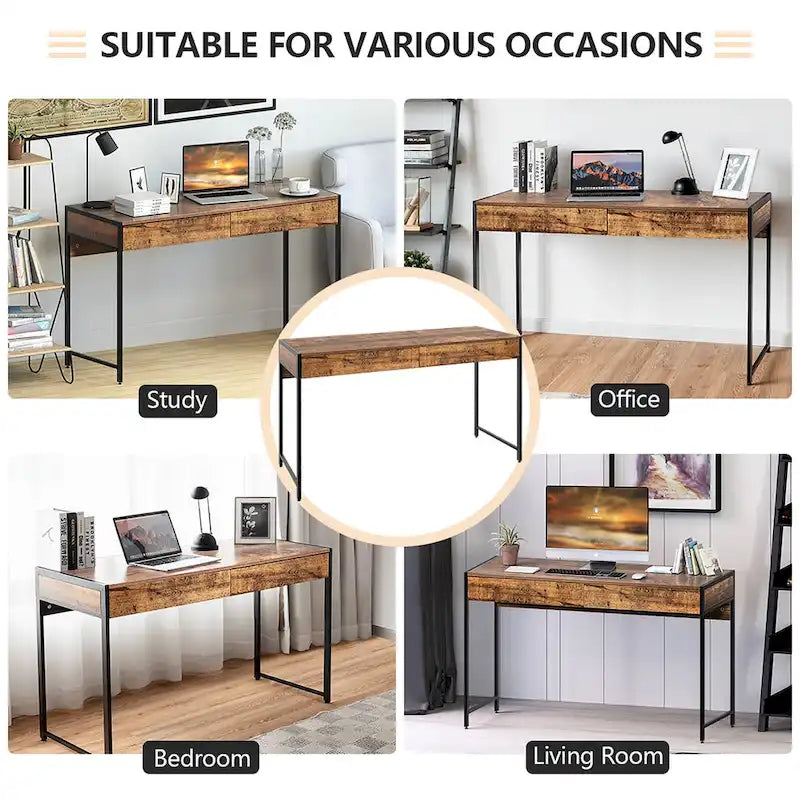 Scrivania con 2 cassetti Postazione di lavoro per computer in legno Tavolo da studio moderno per ufficio domestico