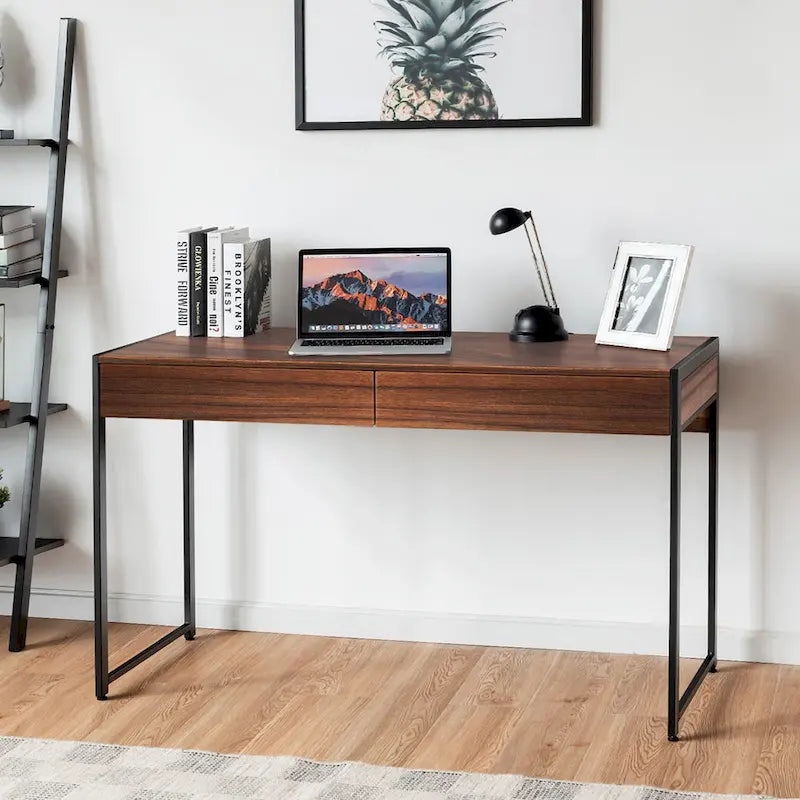 Scrivania con 2 cassetti Postazione di lavoro per computer in legno Tavolo da studio moderno per ufficio domestico