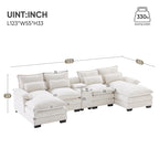 [VIDEO provided][New]Divano a U moderno 123*55 con consolle, portabicchieri e porte USB, divano imbottito a 6 posti simmetrico per interni